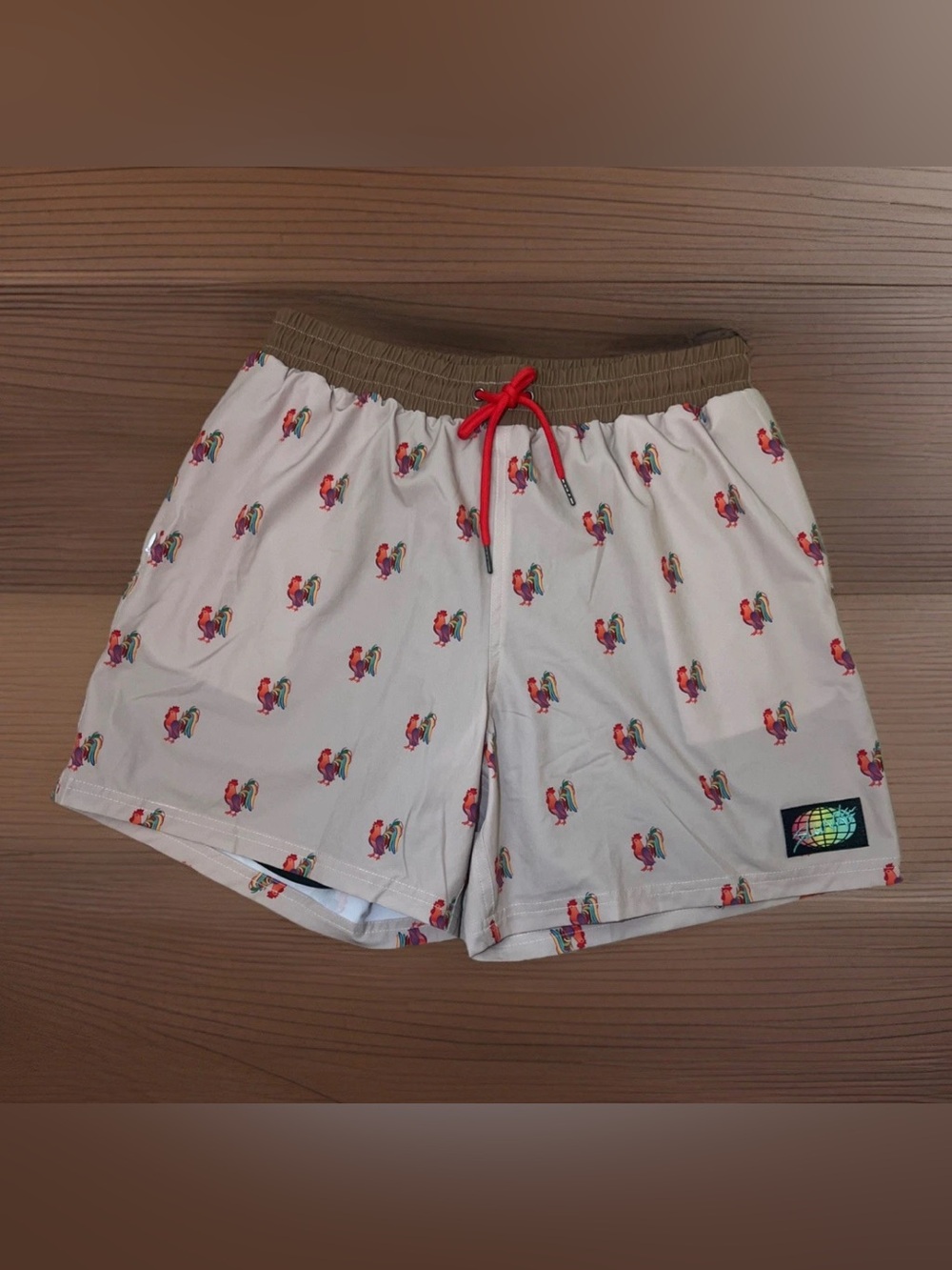 SLUNKS Men's Medium Little Richard Rooster Shorts With Red Drawstring